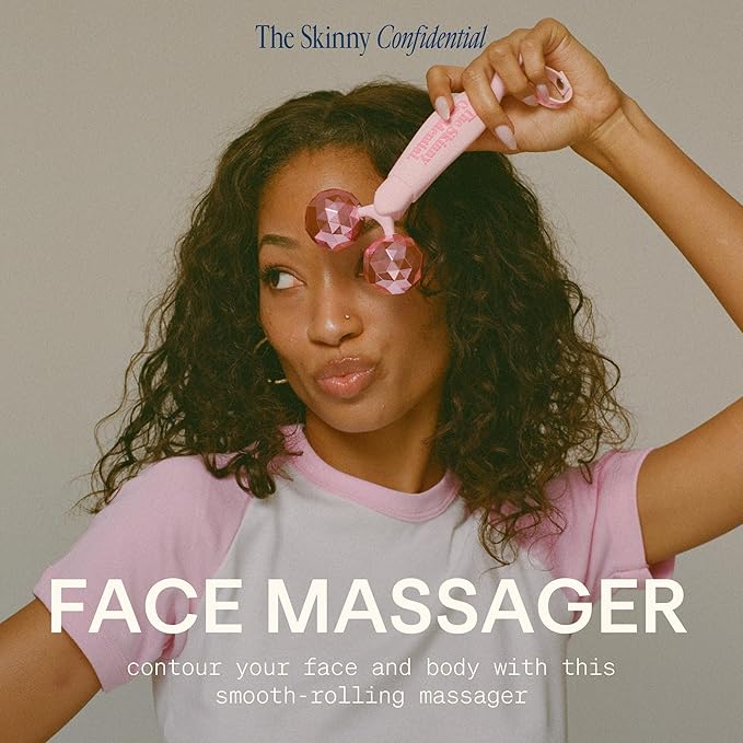 The Skinny Confidential Face Roller - Pink Balls Eye & Facial Roller Massager - Face Massage Tools Skincare for Wrinkles & Fine Lines, Sculpt, Contour, Tighten & De-Puff Skin