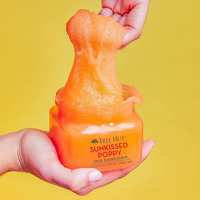 Tree Hut Sunkissed Poppy Shea Sugar Scrub | Exfoliating Body Scrub Removes Dead, Dry Skin for a Soft & Hydrated Feel | Nourishing Essential Body Care | 18 fl oz.