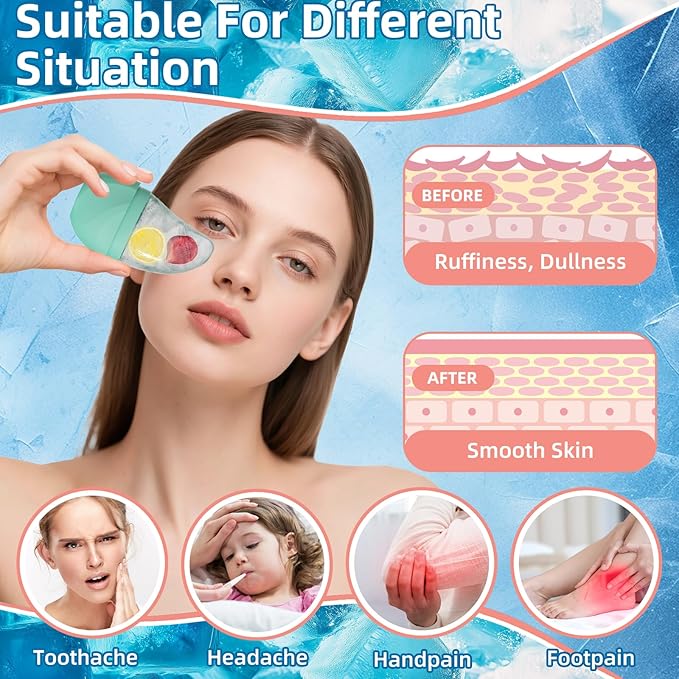 Silicone Facial Ice Cube Roller Massager, Facial Beauty Care Tool, Reusable Face Ice Mold - Brighten Skin, Reduce Puffiness for Face & Eyes (Pink)