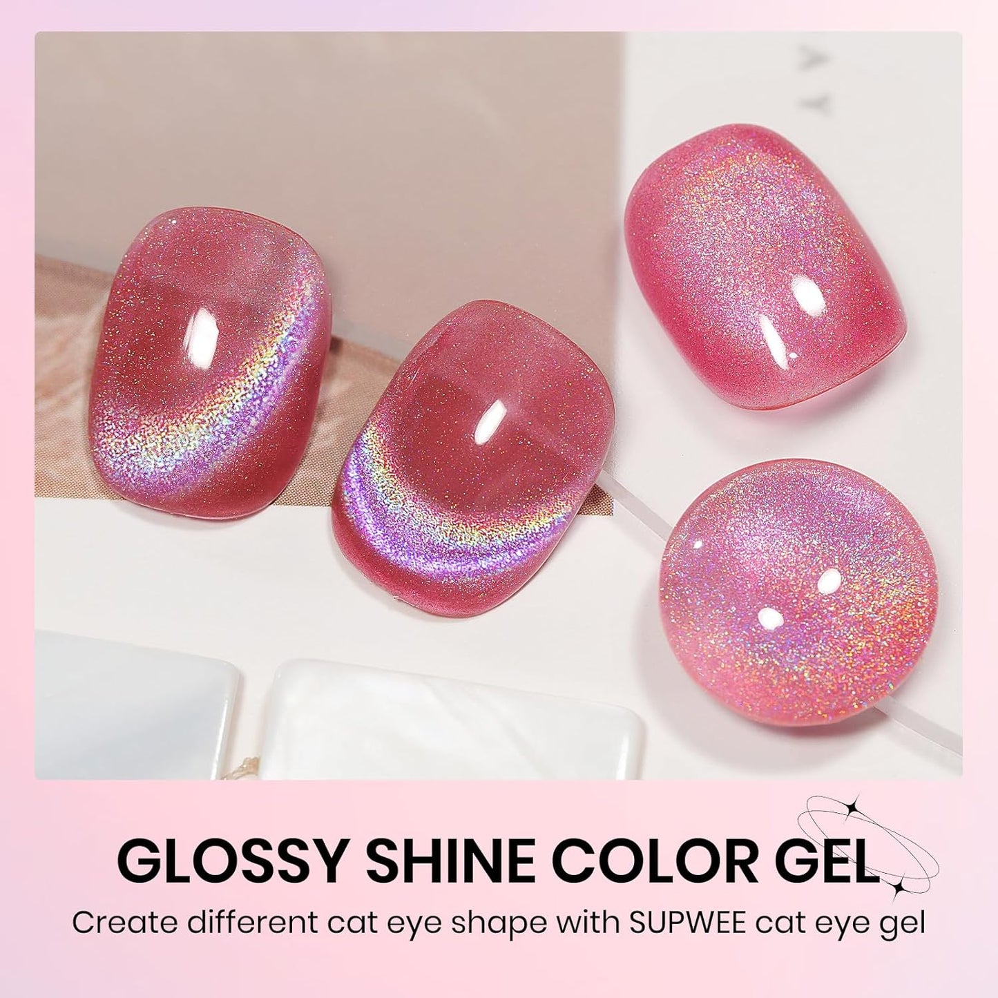 UV Gel Polish Cat Eye with Magnetic Nail Gel Polish Holographic Cat Eye Gels Nails for Home DIY 15ml/0.54fl oz with Magnet Soak Off UV Manicure Gift for Women Girls