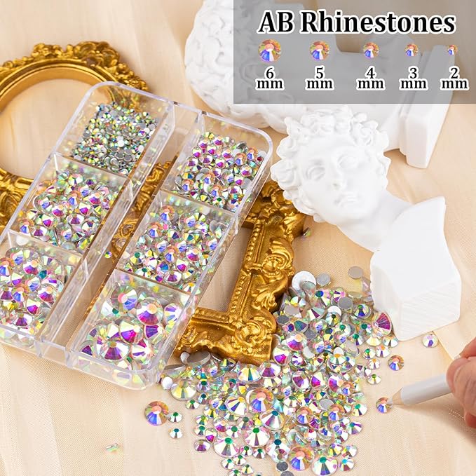 Colorful Face Gems for Makeup Set, Flatback Gorgeous Charming AB Glass Gem with Makeup Glue+Picker Pencil+Tweezer+Dual-End Dotting Tool for Eye Body Hair Make-up and Nail Art Deco