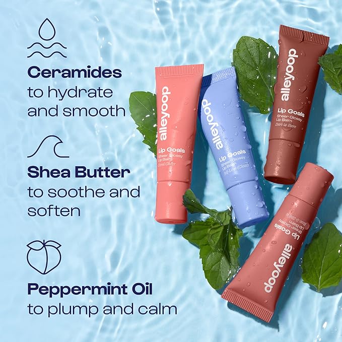 Alleyoop Glossy Lip Balm - Lip Goals, Rose & Shine (Sheer Dusty Rose) - Hydrating & Moisturizing Lip Care for Cracked Lips - Natural Plumping Lip Moisturizer That Smooths, Soothes, & Protects - Vegan