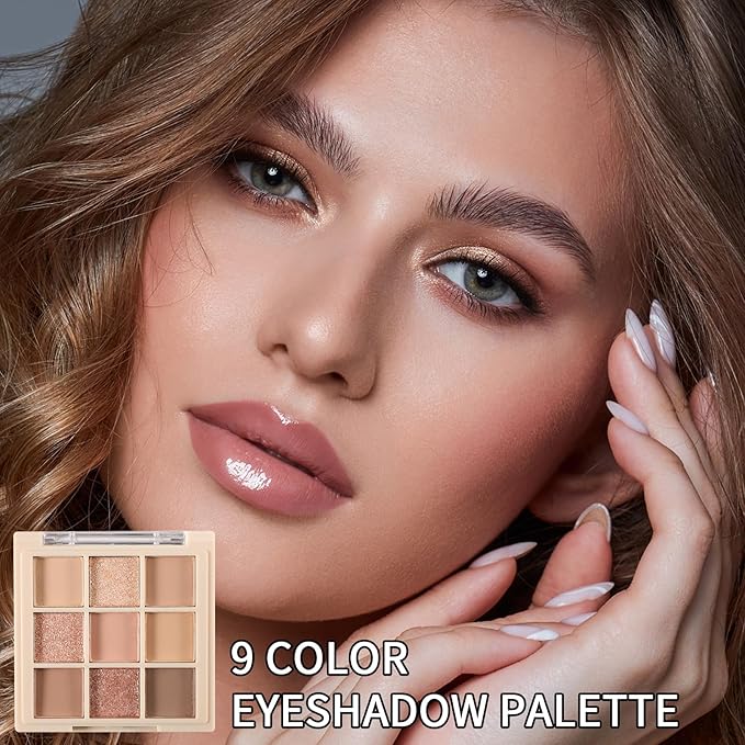 Erinde 9 Colors Eyeshadow Palette, Matte Shimmer Glitter Eye Shadow Makeup Palette, Highly Pigmented Long Lasting Waterproof, Natural Neutral Nude Eyeshadow Makeup Pallet, Milk Latte Color