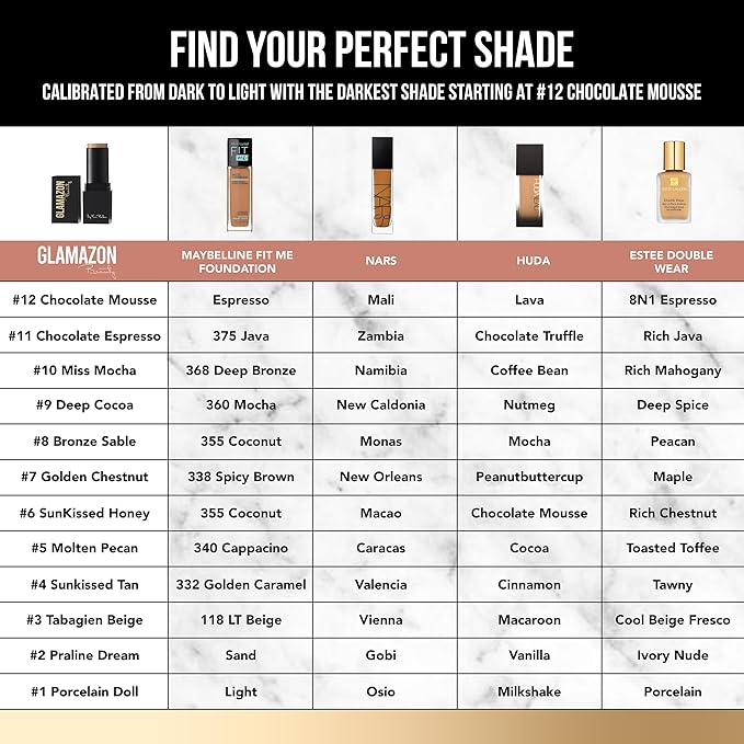 Glamazon Second to None Foundation Stick, Chocolate Mousse, Light-to-Full Coverage, Weightless Makeup With a Glowy Natural Finish