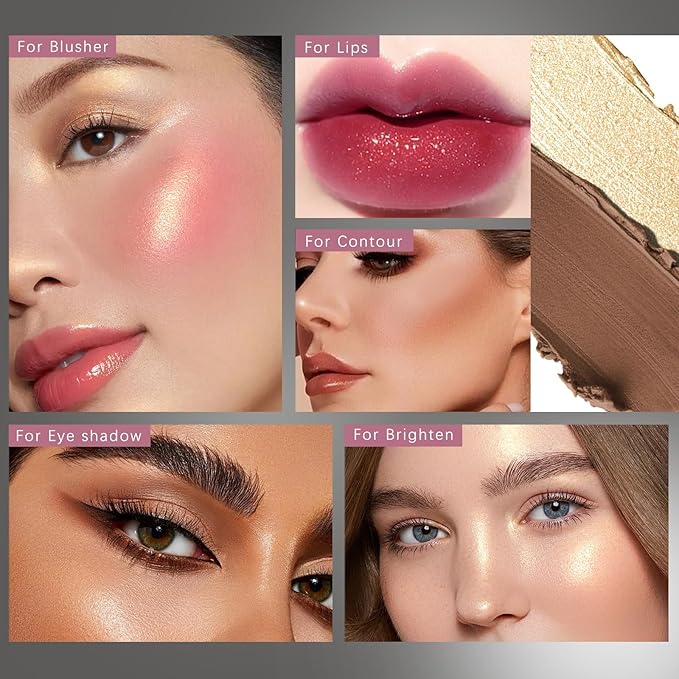 3Pcs Contour Highlighter Cream Blush Stick for Cheeks Eyes Lips Lightweight Dewy Finish Blush Stick Waterproof Long Lasting Contour Stick Trio Wand Face Makeup Set for Girls and Women (1+3+4)