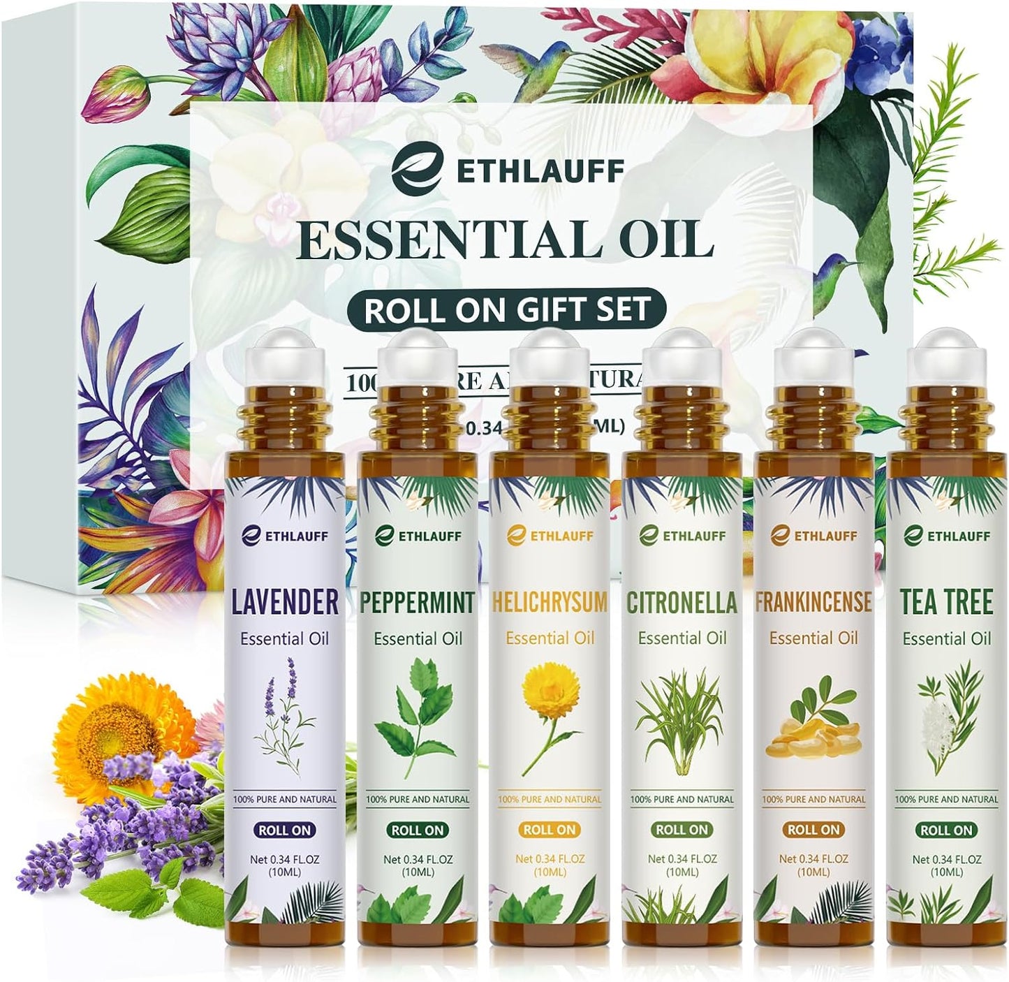 Essential Oil Roll On Set, Natural Aromatherapy Roll On, Relaxation Gift for Women and Men