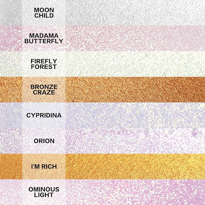 FOCALLURE Starfall Glowing Liquid Highlighter, Shimmering Body Oil, Non-Sticky Shimmer Liquid Luminizer, Non-Greasy, Face & Body Glitter Makeup for Costumes, Cosplay, Rave Festival, MADAMA BUTTERFLY