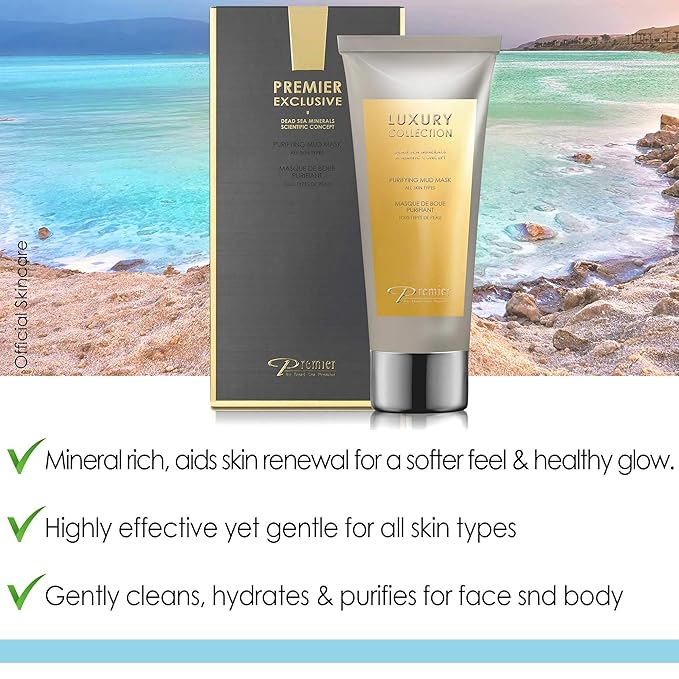 Premier Dead Sea mud mask, anti-aging skin care, pore refining mask, witch hazel, aloe vera gel, minerals, nutrients & antioxidants black face mask for body & facial mask skin care 4.4FL.oz