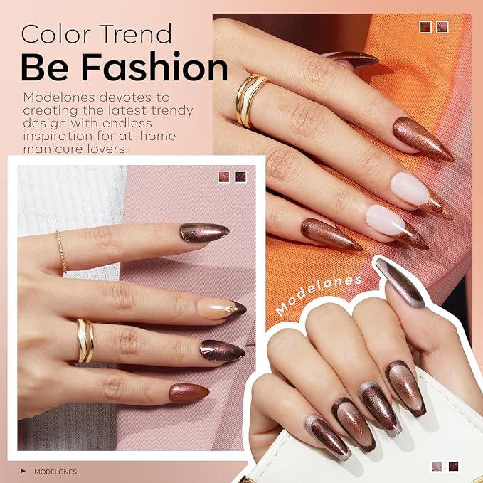 modelones Chameleon Gel Nail Polish Set, 6 Colors Fall Gel Polish Kit Nude Brown Glitter Shimmer Soak Off LED Nail Lamp Gel Nail Kit Home Gift DIY Salon For Women Girl