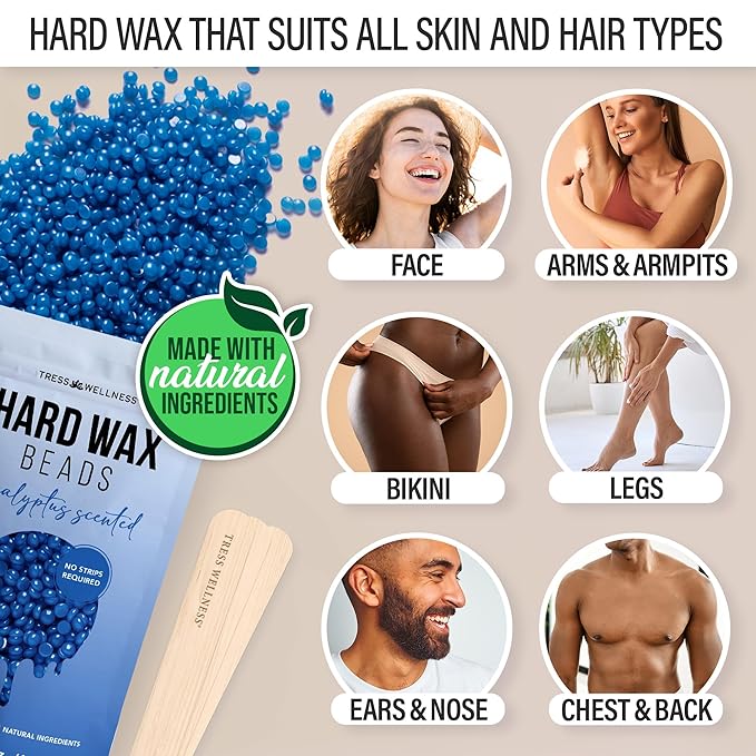 Tress Wellness Waxing Kit for Sensitive Skin – Safe for Face & Skin, Prep & Aftercare Spray, Easy to Use – At-Home Kit for Face, Bikini, Brazilian & Full Body - Digital Display, Beige