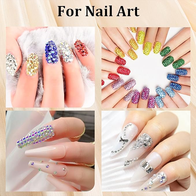 Colorful Face Gems for Makeup Set, Flatback Gorgeous Glass AB Gems+Mixed-Colored Crystals with Picker Pencil, Makeup Glue, Dual-End Dotting Tool, Tweezer for Eye Body Hair Make-up and Nail Art Deco