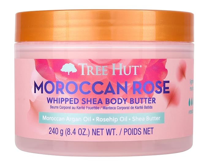 Tree Hut Moroccan Rose Whipped Shea Body Butter, 8.4oz, Lightweight, Long-lasting, Hydrating Moisturizer with Natural Shea Butter for Nourishing Essential Body Care