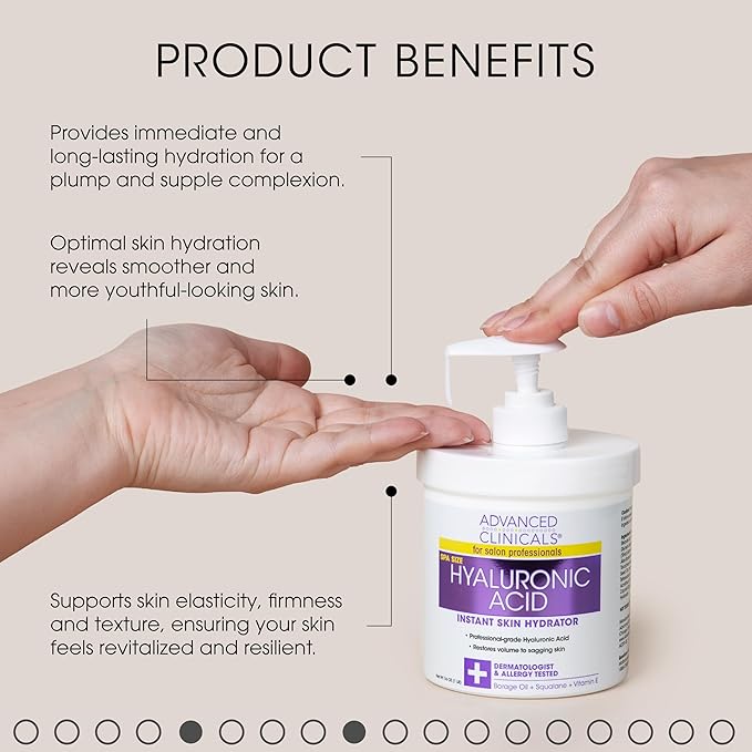 Advanced Clinicals Hyaluronic Acid Body Lotion & Face Moisturizer W/Vitamin E | Hydrating Firming Lotion Minimizes Look Of Wrinkles, Stretch Marks, & Crepey & Dry Skin | Skin Care Products, 16 Oz