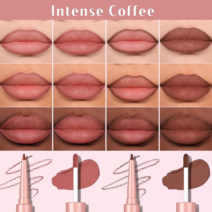 2 PCS Lip Liner and Lip Stain Combo Set, High Pigmented Long Lasting Velvet Lip Tint, Well-Defined Lipliner, Weightless Waterproof Not Animal Tested, Matte Finish Makeup