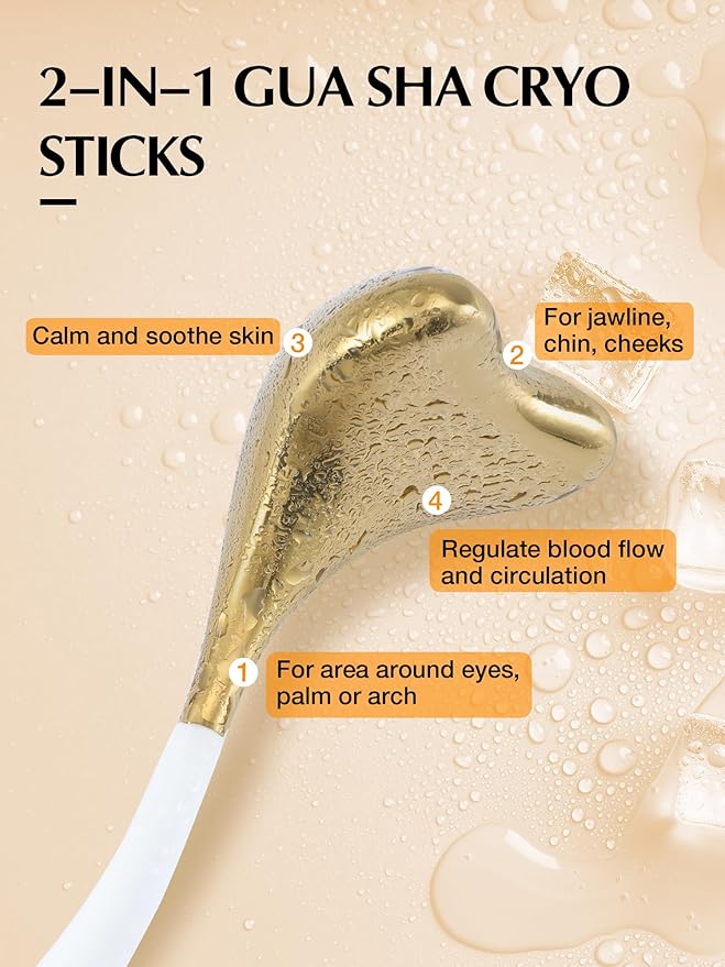 2-in-1 Gua Sha Cryo Sticks, Facial Skin Care Tools for Women Facial Massager, Unbreakable Stainless Steel Esthetician Supplies, Cooling Ice Globes Roller with Carry Case