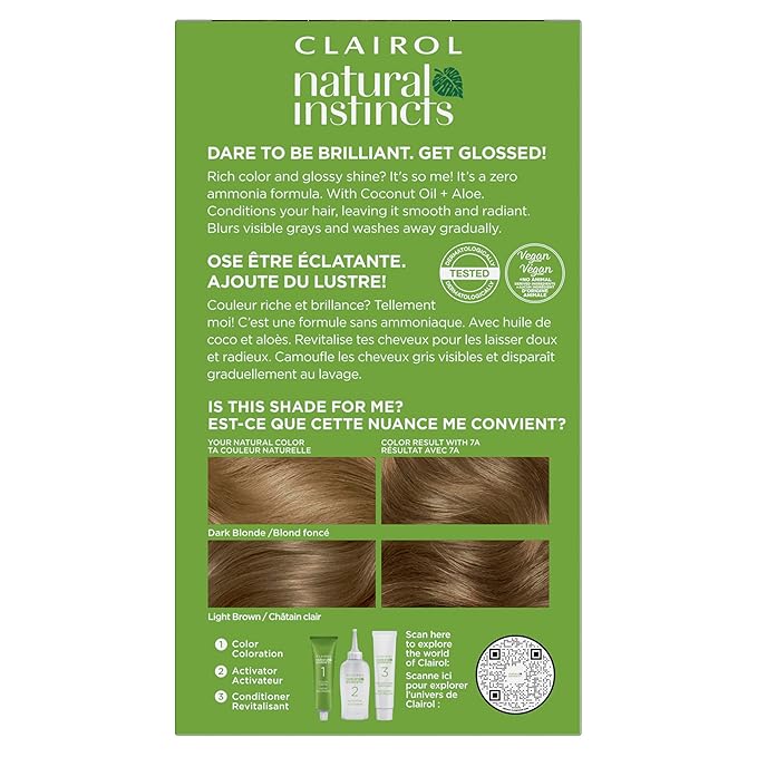 Clairol Natural Instincts Demi-Permanent Hair Dye, 7A Dark Cool Blonde Hair Color, Pack of 1