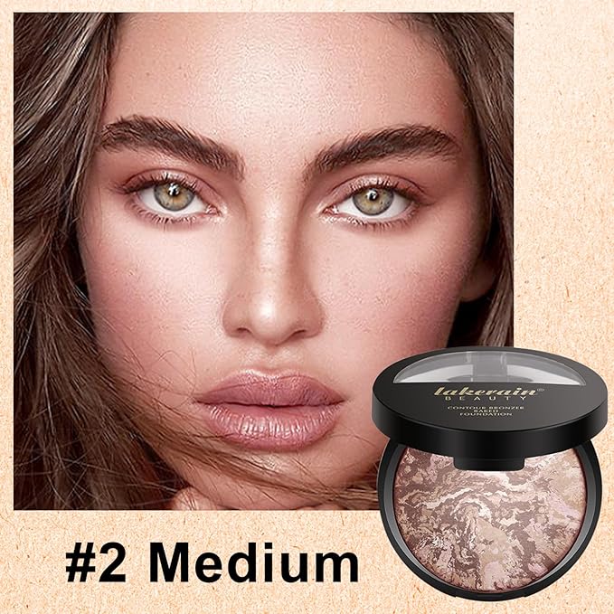 Baked Powder Contour Makeup, Brighten Bronzer Powder, Highlighter Bronzer Glow Palette, Cruelty Free Shimmer Bronzing Powder to Use For Contour Make up, Natural Finish & Easy to Use #002