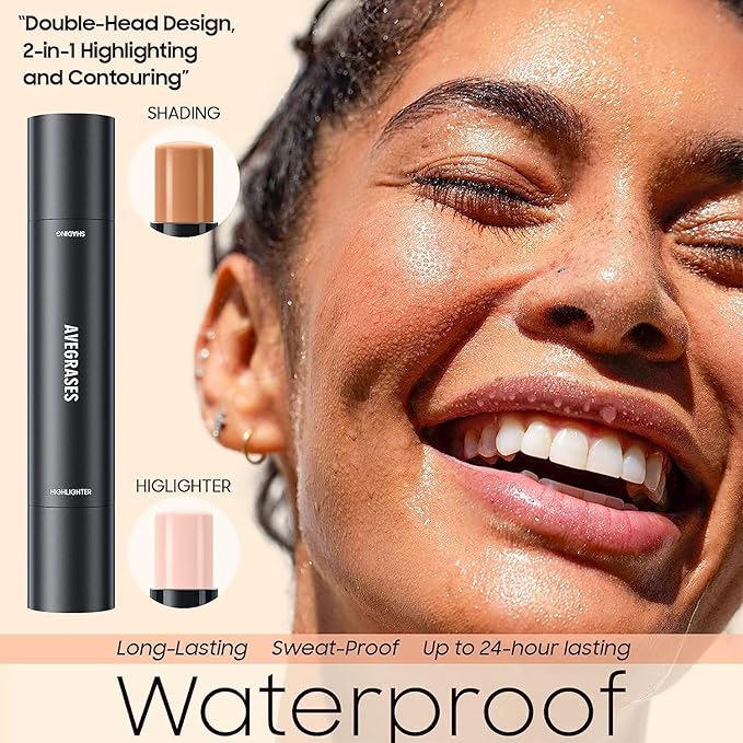 2023 Upgrade Contour Stick, 2 Colors Double-end Contour Highlighter Stick Contour Stick Face Highlighter Contour Makeup Contouring Sticks Cream Concealer (Natural, Netural Coffee)