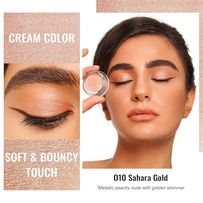 Oulac Nude Gold Cream Eyeshadow also for Highlighter Highly Pigmented Eye Shadow Waterproof&Long Lasting with Moisturizing Formula Blendable Shimmer Eye Make-up,Vegan & Cruelty-Free, 6g O10