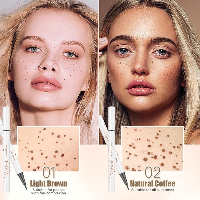 4 Colors Freckle Pen Set, Natural Lifelike Face Fake Freckle Stamp Makeup Pen Waterproof Long Lasting Quick Dry Faux Freckles Sun-kissed Makeup-Light Brown,Natural Coffee,Chestnut,Dark Brown