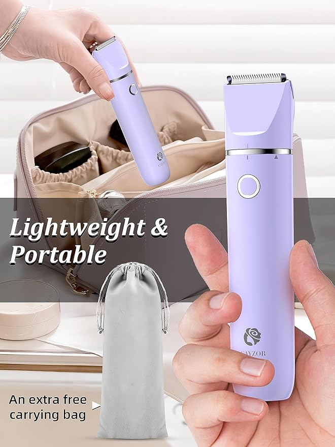 Bikini Trimmer and Shaver Kit for Women - 2-in-1 Wet/Dry Electric Body Hair Trimmer Facial Hair Removal Cordless Waterproof Bikini Shaver Razor for Face Lip Chin Pubic Underarm Legs (Purple)