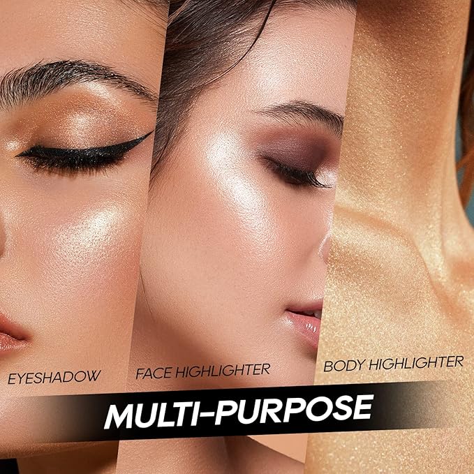 Baked Highlighter Powder Palette, Makeup Highlighter Powder Palette Sheer Shimmering Finish Face Highlighters Makeup Iluminadores de Maquillaje #03 Sun Glow