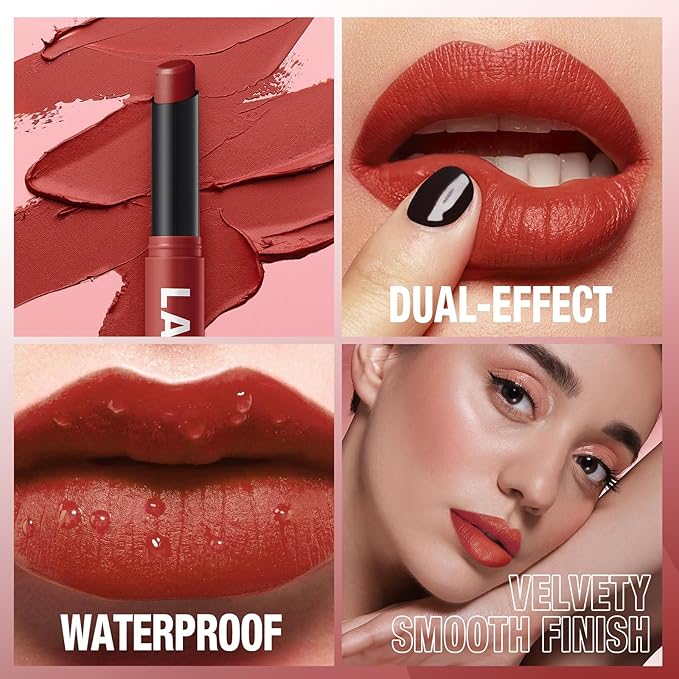 Jolilab 2Pcs Velvet Matte Lipstick Nude Matte Soft Dark Color Stick High Pigmented Long-Lasting Waterproof Lip Stick Lip Balm Beauty Cosmetics Gift for Girls and Women（11#+12#