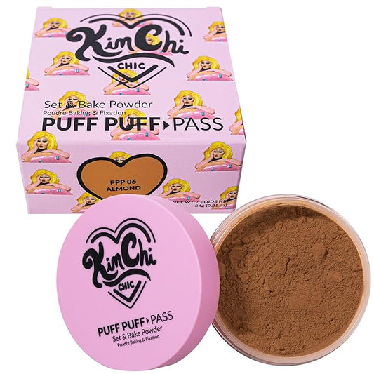 Kimchi Chic Beauty Puff Puff Pass Set and Bake Powder, Loose Face Powder with Extra Fluffy Setting Powder Puff, Soft Brown Face Makeup for Uneven Skin Tone, 06 Almond