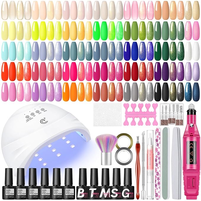 53PCS Gel Nail Polish Kit with U V light and Drill Starter Kit, 35 Colors Gel Polish Set 5pcs Top Base Coat Spring Summer Neutral Colors Professional Nail Lamp Gel Manicure Kit Gifts for Women
