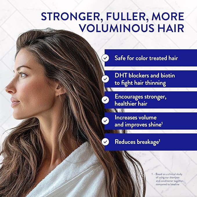 Routine Wellness Anti-Thinning Shampoo and Conditioner Set for Thinning Hair - Biotin DHT Blocker Women & Men - Color Safe Shampoo for Hair Loss & Healthier Hair - Peony & Pomegranate (Pack of 2)