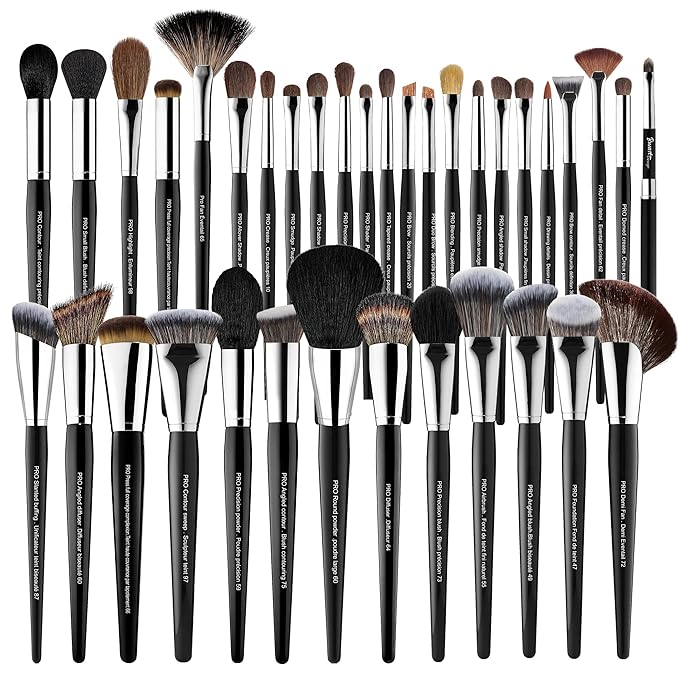 Bueart Design 36Pcs PRO Grade Natural Goat Hair Pony Bristles Makeup Brushes Set with Super Holder Professional-Grade Precision & Luxury Brush for beauty enthusiasts&professionals Makeup Artist
