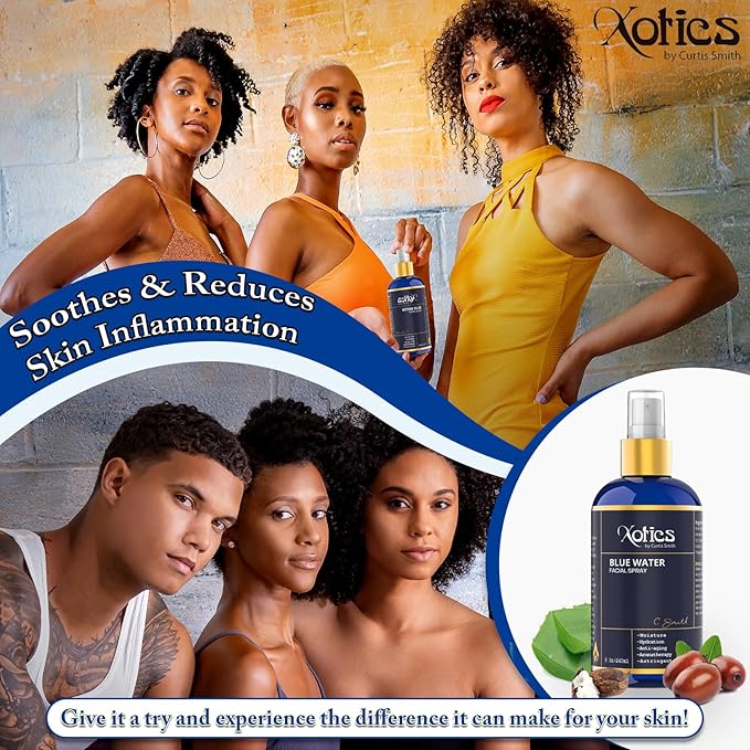 Xotics Blue Water Facial Spray - 8oz - Hydrating Face Mist with Aloe Vera - Refreshing Toner for Men & Women, Aftershave, Daily Moisturizing Splash for All Skin Types