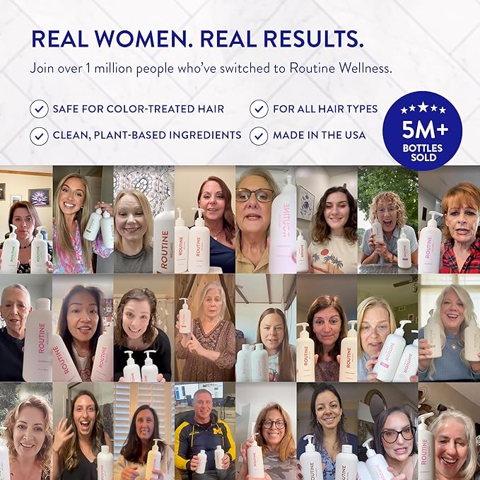 Routine Wellness Anti-Thinning Shampoo and Conditioner Set for Thinning Hair - Biotin DHT Blocker Women & Men - Color Safe Shampoo for Hair Loss & Healthier Hair - Rose Hips (Pack of 2)