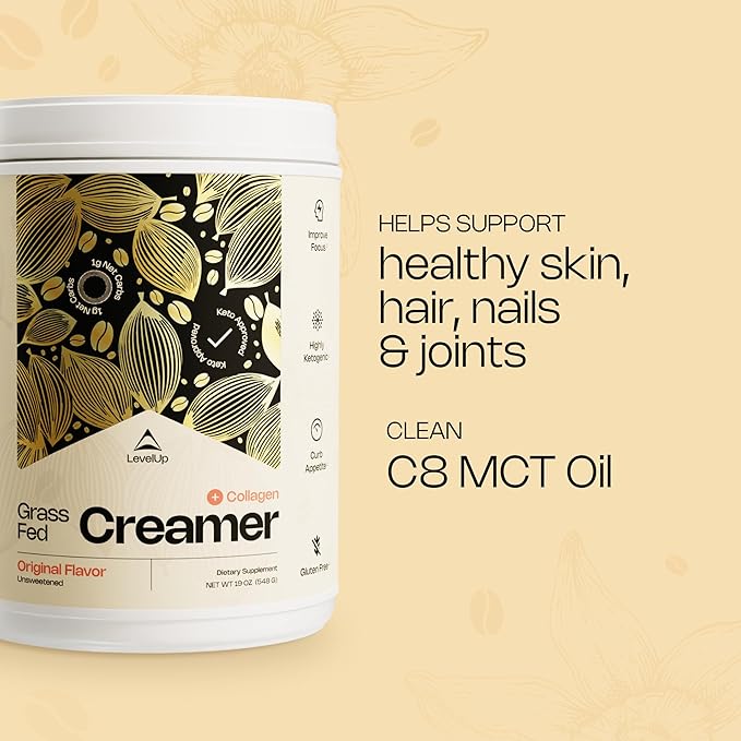 LevelUp Creamer, with Energizing MCT Oil and Collagen Peptides, Keto Coffee Creamer, Supports Natural Energy & Ketone Production - Original (Unsweetened) 7 oz