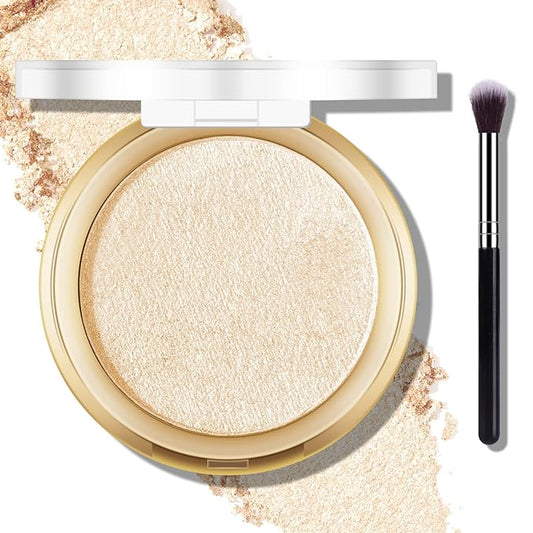 Baked Highlighter Powder Palette, Makeup Highlighter Powder Palette Sheer Shimmering Finish Face Highlighters Makeup Iluminadores de Maquillaje #03 Sun Glow