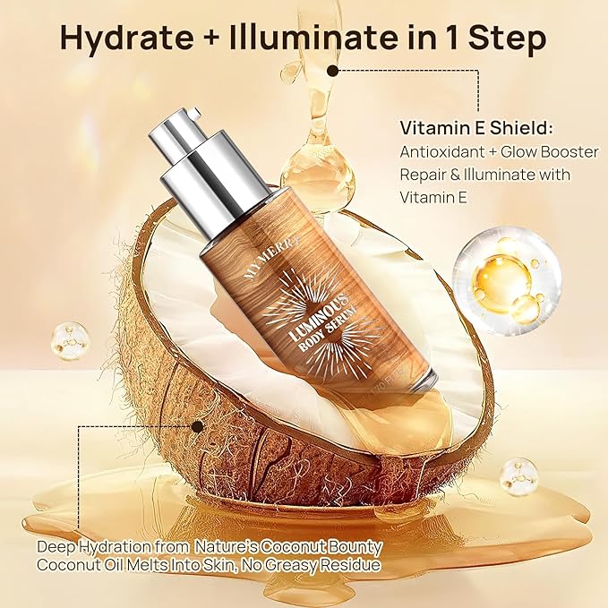 Body Shimmer Oil, 50ml Suncreen Liquid Highlighter Bronzer Body Glitter Oil Long Lasting Moisturizing Makeup Lotion Illuminate Serum Glow Shimmer Skin 1.7 Fl Oz（Bronze Brown #01）