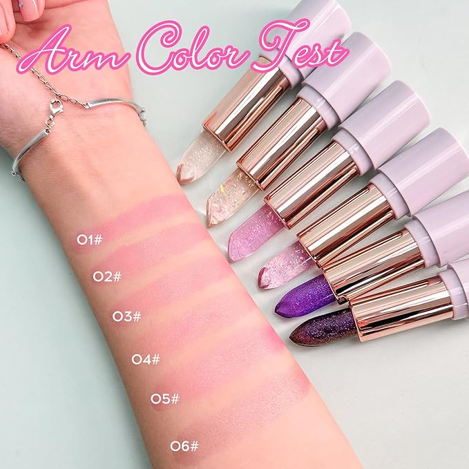 Purple Shimmer Lipstick,Ph Mood Magic Color Changing Lip Balm Plumping Glimmer Glow Lipstick Hydrating Lip Glow Oil Lasting Tinted Lip Balm Moisturizing Lips Care Temperature Jelly Lipstick(5#)