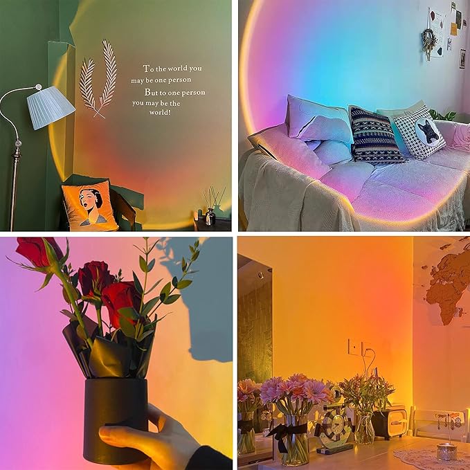 Amuou Sunset Lamp and Rainbow Lights,2 Colors in 1 Projector Sunset Light with 7 Levels of Adjustable 180 Degree Rotation Projection Led Night Light for Photography, Selfie, Tiktok and Home Decor