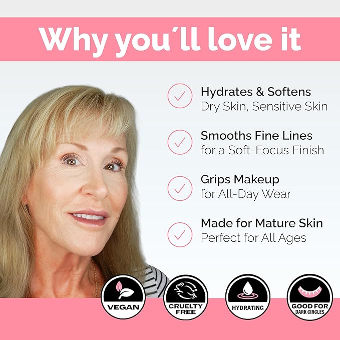 Elizabeth Mott Thank Me Later Hydrating Primer for Mature Skin – Lightweight, Gripping Face Primer for Dry, Sensitive, or Aging Skin – Smooths Texture & Hydrates with Hyaluronic Acid & Peptides, 30g