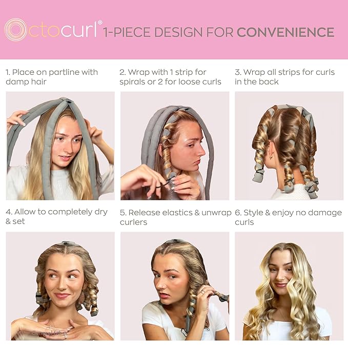 Octocurl Heatless Hair Curler - No Headband Octopus Curler - Overnight Curls for Medium Length Hair (QMax - Mauve)