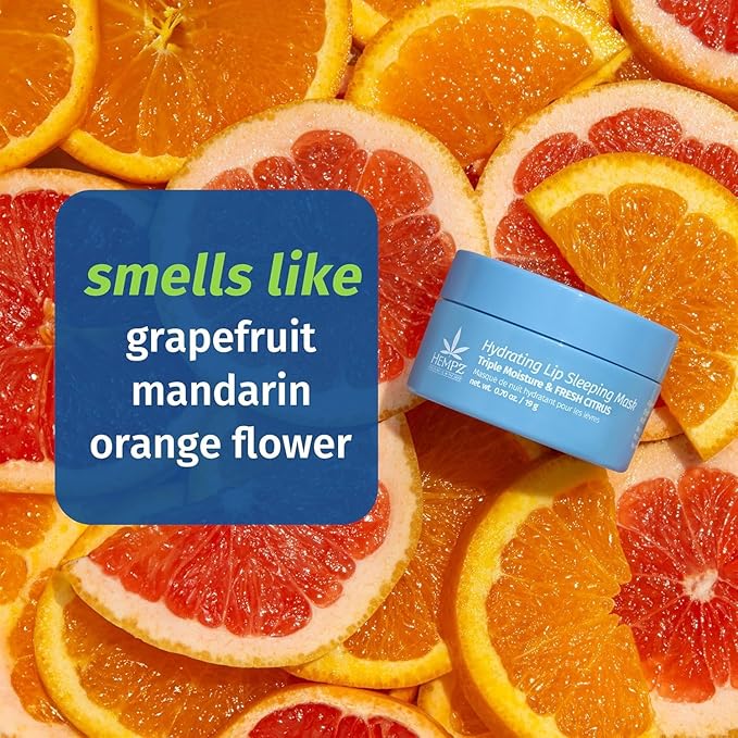 Hempz Hydrating Lip Sleeping Mask - Triple Moisture Fresh Citrus (.70 Oz.) | Overnight Hydrating Lip Balm with Triple Moisture SPF 15 Lip Balm, Ultra Hydrating Lip Care for Men or Women, .44 oz.