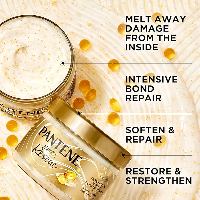 Pantene Miracle Rescue Hair Mask, Intensive Bond Repair with Melting Pro-V Pearls, Melts Away Damage, Builds Bonds, Strengthens Against Damage, Deep Conditioning for Dry Damaged Hair, 10.1 fl oz