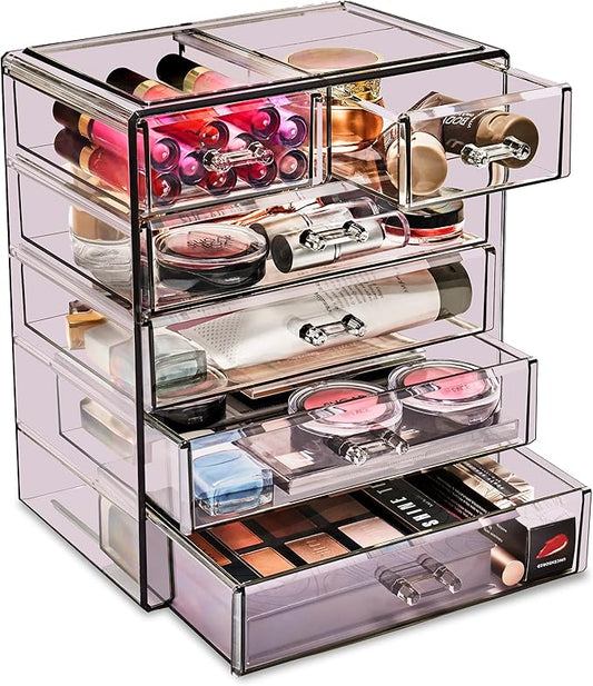 Sorbus Acrylic Makeup Organizer - Organization and Storage Case for Cosmetics Make Up & Jewelry - Big Clear Makeup Organizer for Vanity, Bathroom, College Dorm, Closet, Desk (4 Large, 2 Small Drawers)