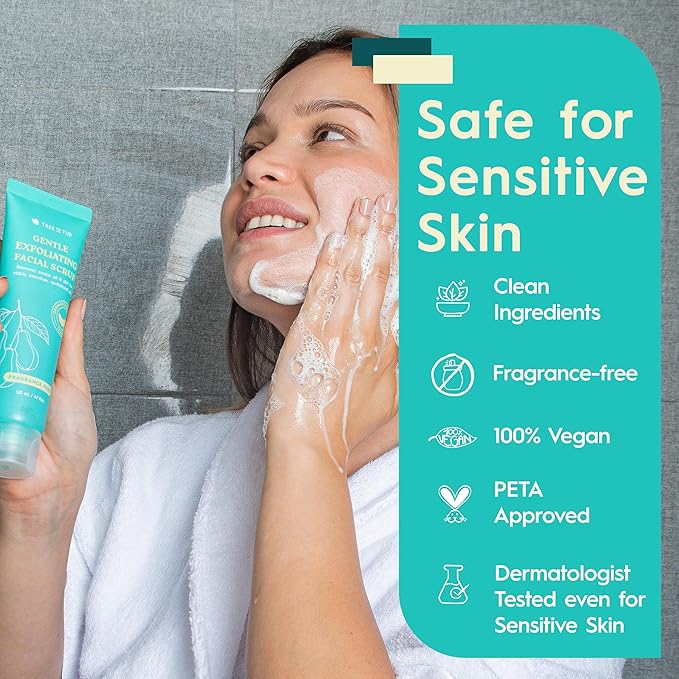 Tree To Tub Exfoliating Face Wash - Gentle Facial Exfoliator & Face Scrub w/Salicylic Acid for Glowing Skin - Non-Irritating Exfoliant to Remove Buildup & Refine Texture - For All Skin Types