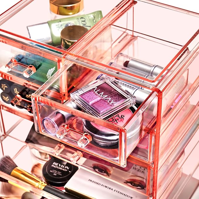 Sorbus Acrylic Makeup Organizer - Organization and Storage Case for Cosmetics Make Up & Jewelry - Big Clear Makeup Organizer for Vanity, Bathroom, College Dorm, Closet, Desk (3 Large, 4 Small Drawers)