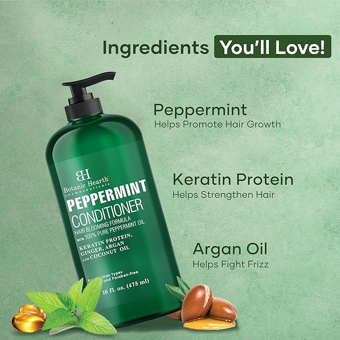 Botanic Hearth Peppermint Hair Conditioner | Hair Conditioner For Dry Damaged And Color Treated Hair | Volumizing Conditioner For Fine & Thin Hair | Paraben & Sulfate Free | Men & Women | 16 Fl Oz