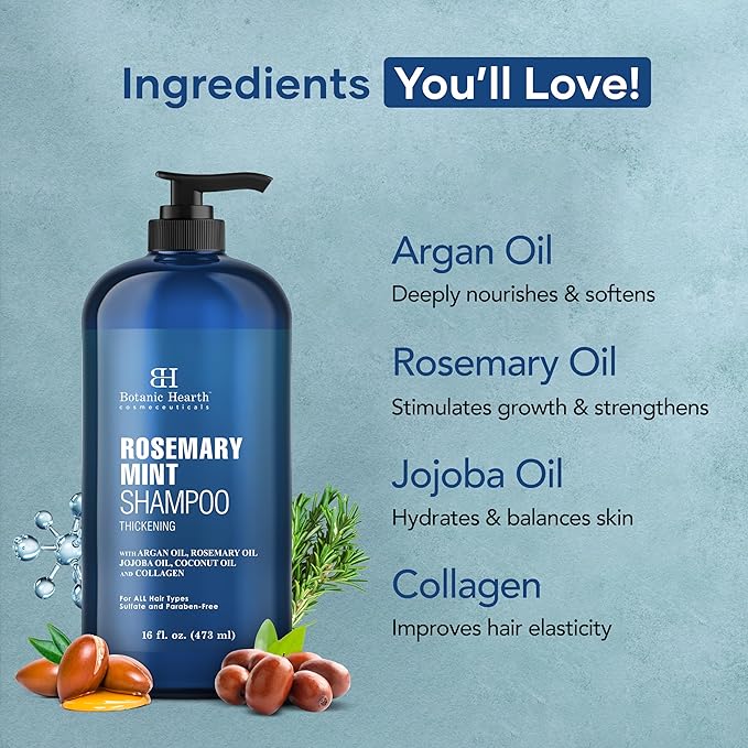 Botanic Hearth Rosemary Shampoo 16 Oz | Rosemary Oil Shampoo De Romero For Hair Growth With Biotin & Mint | Sulfate Free,Thicker & Fuller Hair | Deep Cleansing & Nourishing