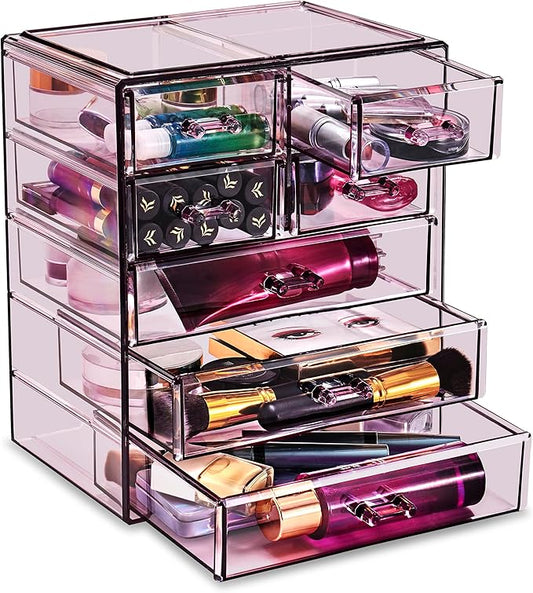 Sorbus Acrylic Makeup Organizer - Organization and Storage Case for Cosmetics Make Up & Jewelry - Big Clear Makeup Organizer for Vanity, Bathroom, College Dorm, Closet, Desk (3 Large, 4 Small Drawers)