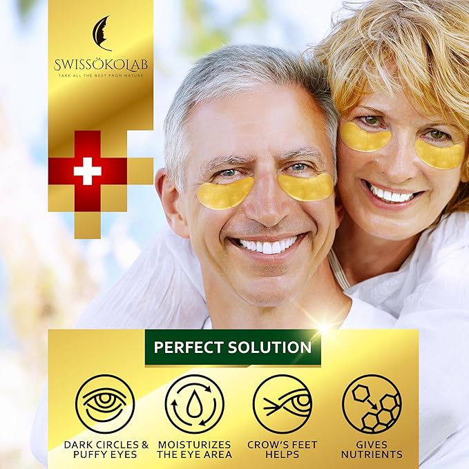 SWISSÖKOLAB Under Eye Patches For Puffy Eyes 24k Gold Eye Mask Dark Circles And Puffiness Collagen Eye Gel Pads Moisturizing & Reducing Wrinkles Anti-Aging Hyaluronic Acid (24K Gold Eye Mask)