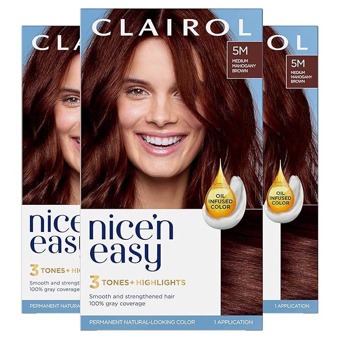 Clairol Nice'n Easy Permanent Hair Dye, 5M Medium Mahogany Brown Hair Color, Pack of 3